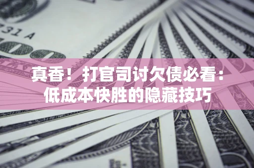 武汉真香！打官司讨欠债必看：低成本快胜的隐藏技巧